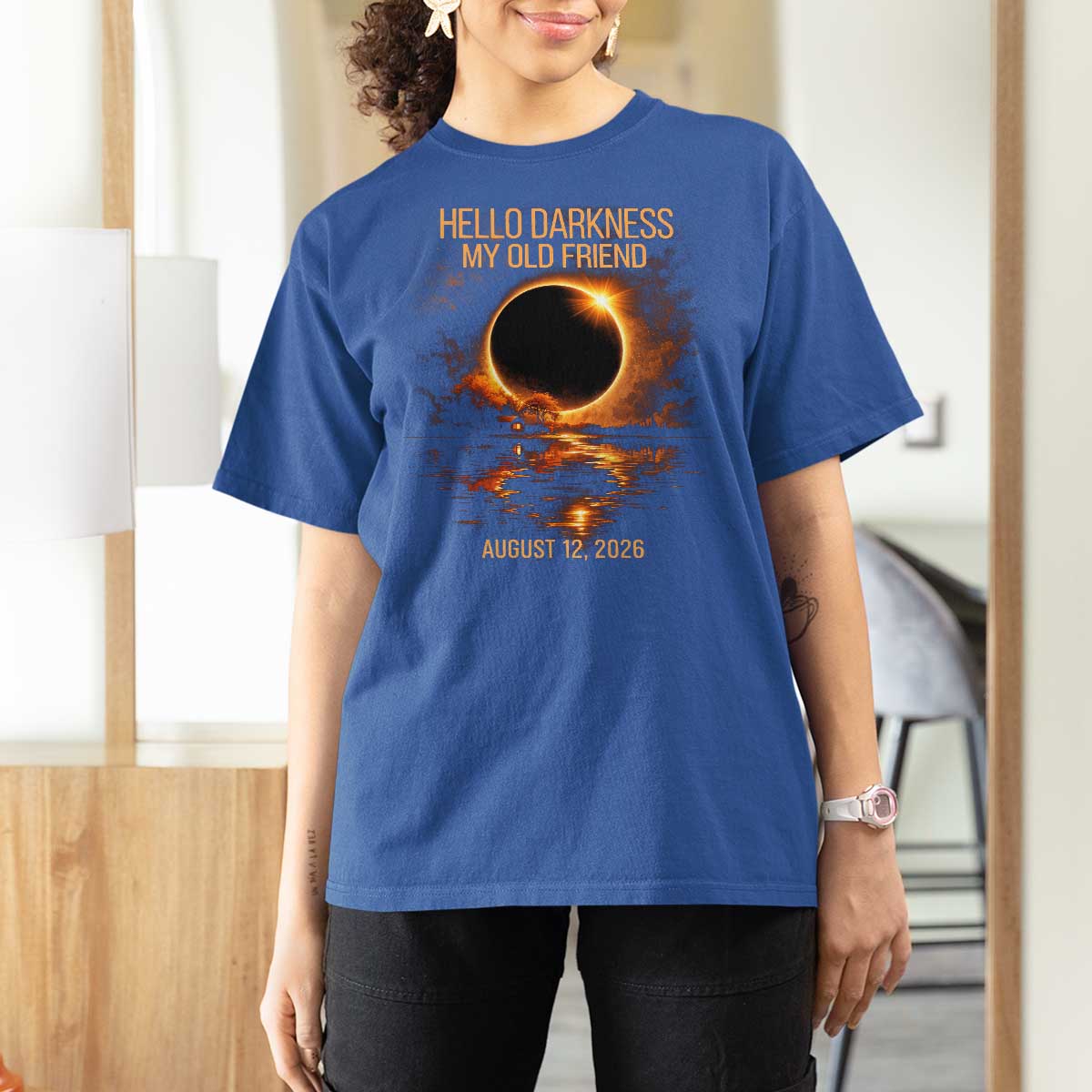 Solar Eclipse 2026 T Shirt For Women Hello Darkness 12 August 2026 Totality Gift