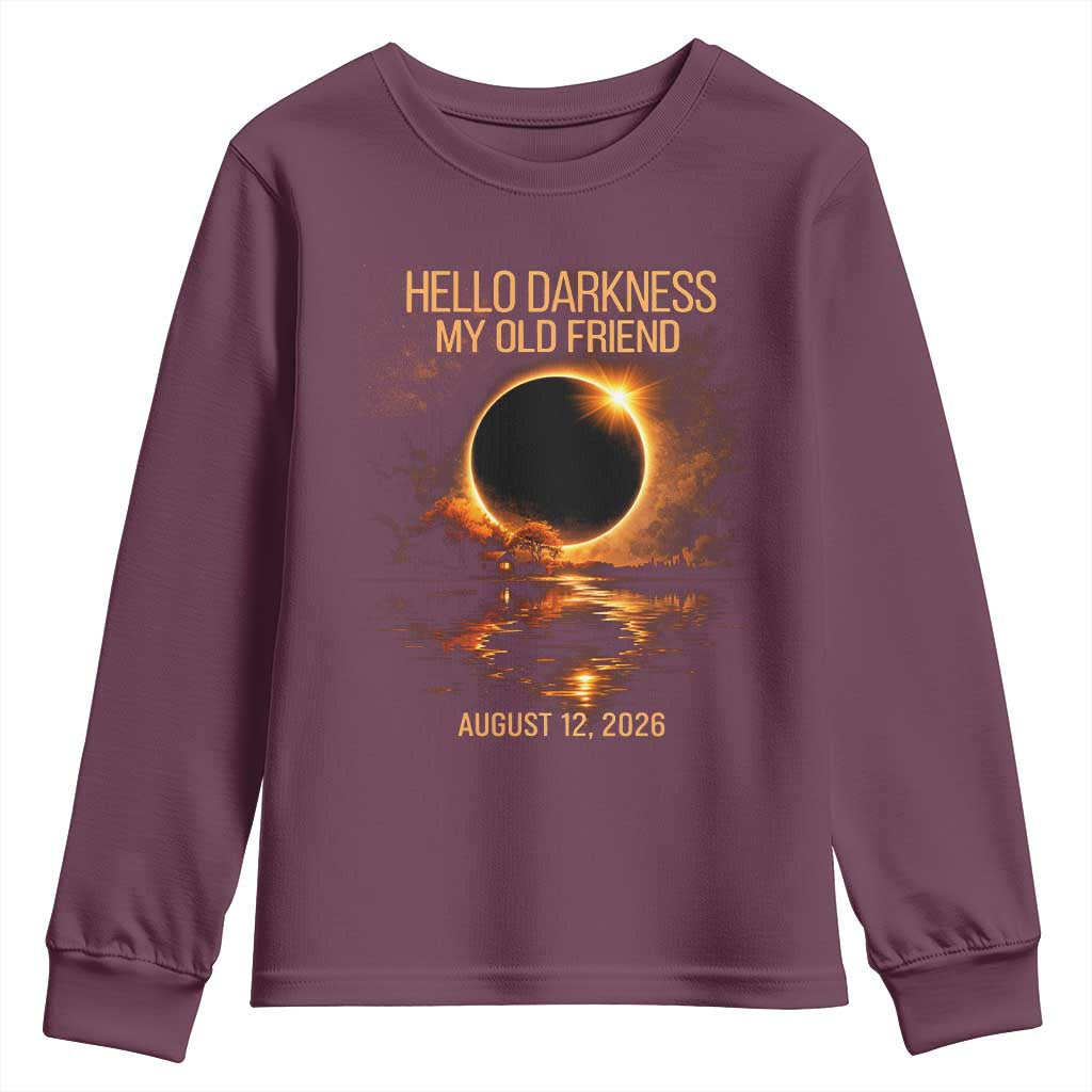 Solar Eclipse 2026 Youth Sweatshirt Hello Darkness 12 August 2026 Totality Gift