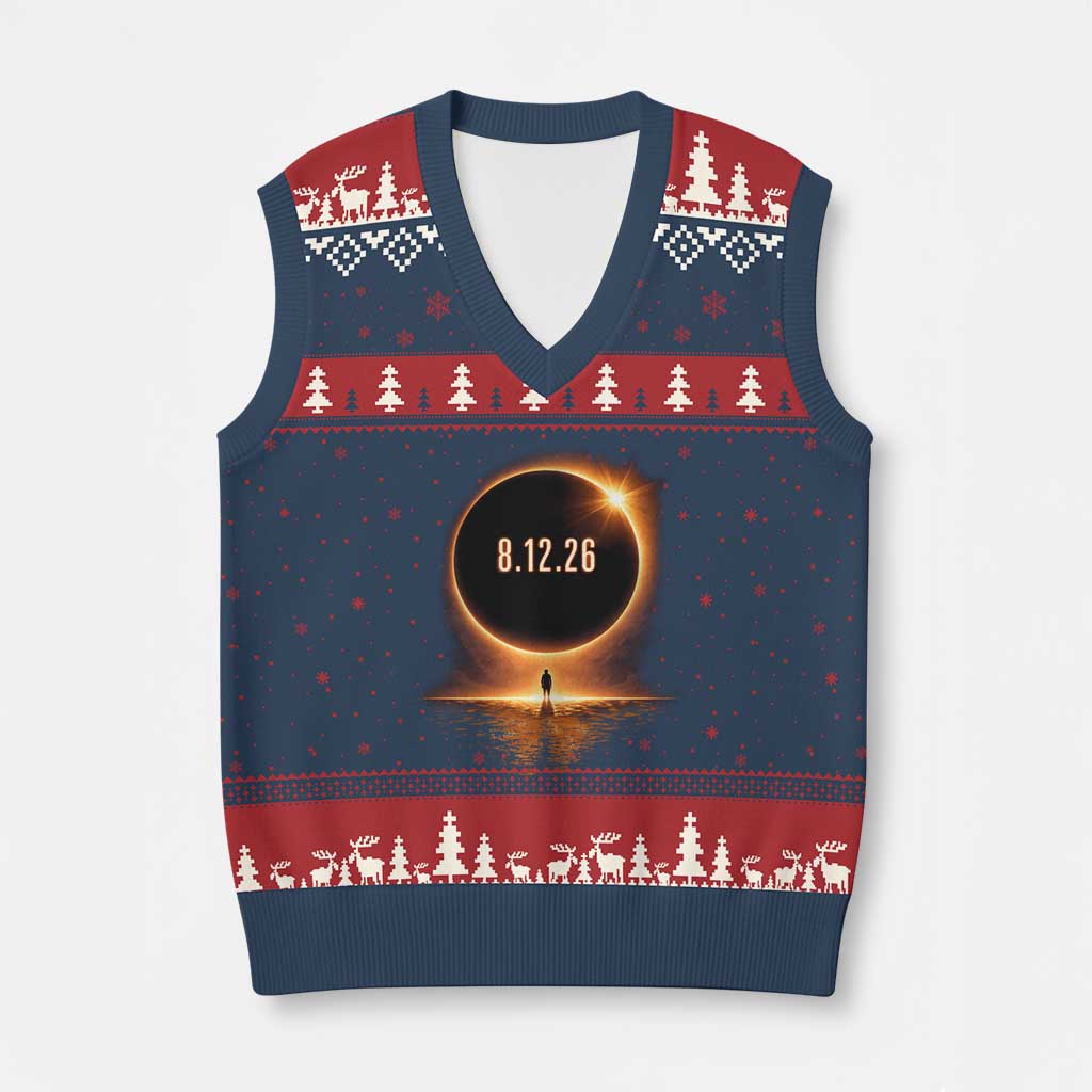 Total Solar Eclipse 2026 V-Neck Knit Sweater Vest August 12th Totality Gift