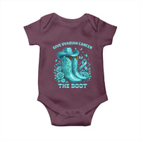 Give Ovarian Cancer The Boot Baby Onesie Cowgirl Cancer Awareness Teal Ribbon