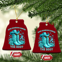 Give Ovarian Cancer The Boot Ceramic Ornament Cowgirl Cancer Awareness Teal Ribbon