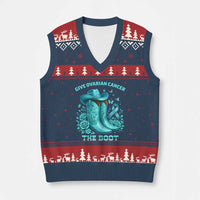 Give Ovarian Cancer The Boot V-Neck Knit Sweater Vest Cowgirl Cancer Awareness Teal Ribbon