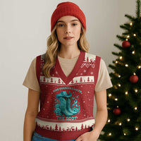 Give Ovarian Cancer The Boot V-Neck Knit Sweater Vest Cowgirl Cancer Awareness Teal Ribbon
