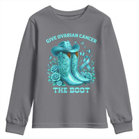 Give Ovarian Cancer The Boot Youth Sweatshirt Cowgirl Cancer Awareness Teal Ribbon