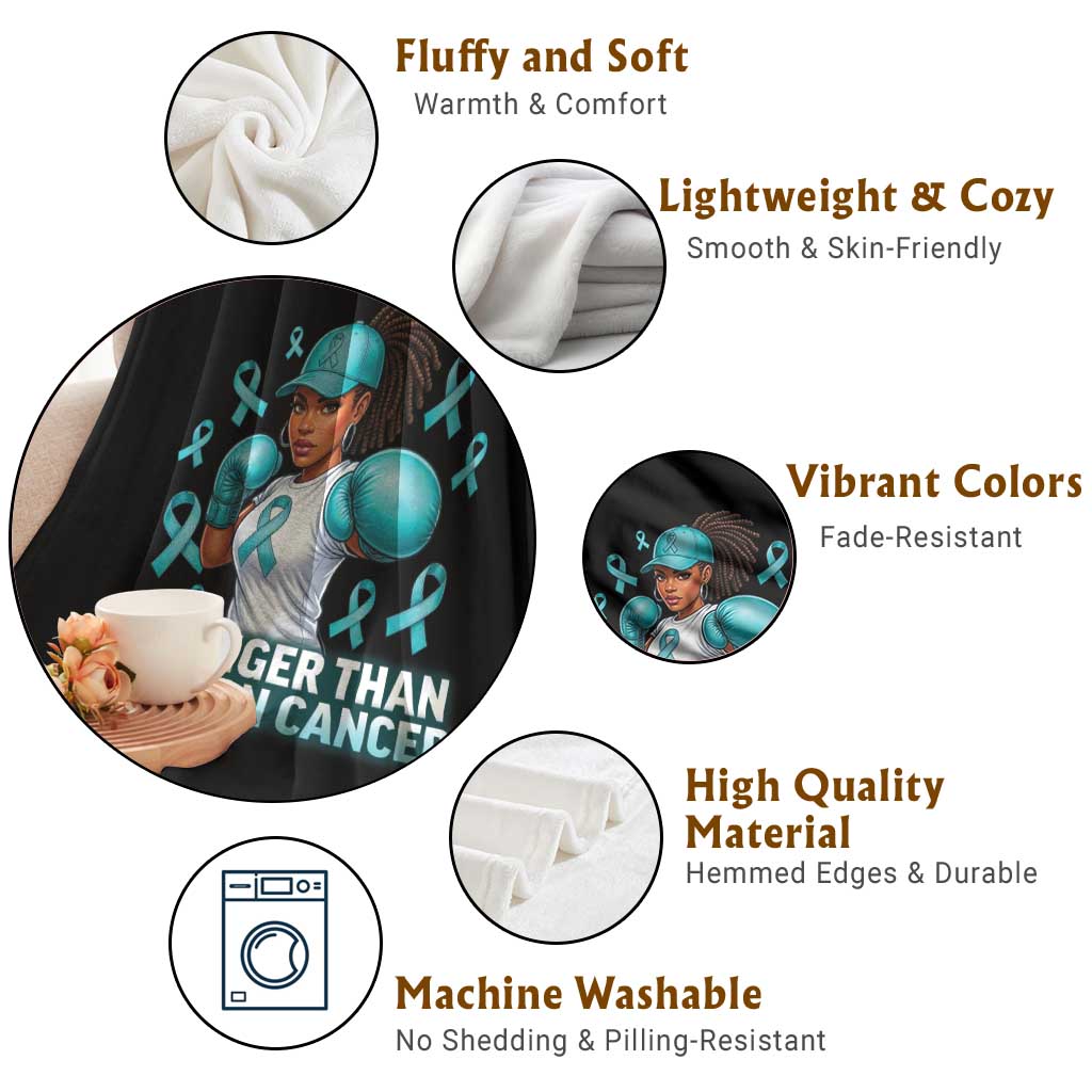 Black Women Fight Ovarian Cancer Awareness Throw Blanket African American Teal Ribbon Support