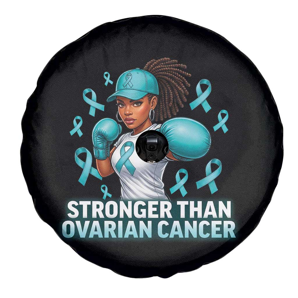 Black Women Fight Ovarian Cancer Awareness Spare Tire Cover African American Teal Ribbon Support
