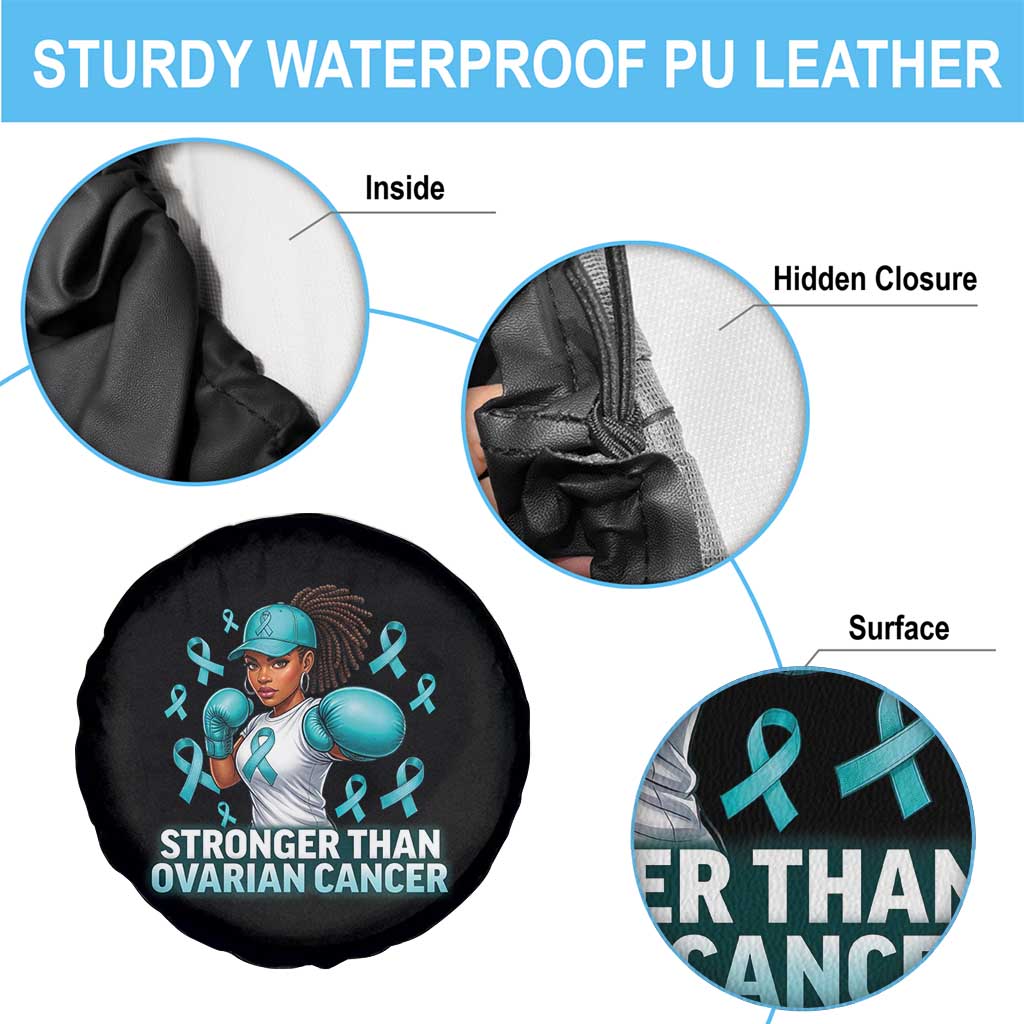 Black Women Fight Ovarian Cancer Awareness Spare Tire Cover African American Teal Ribbon Support
