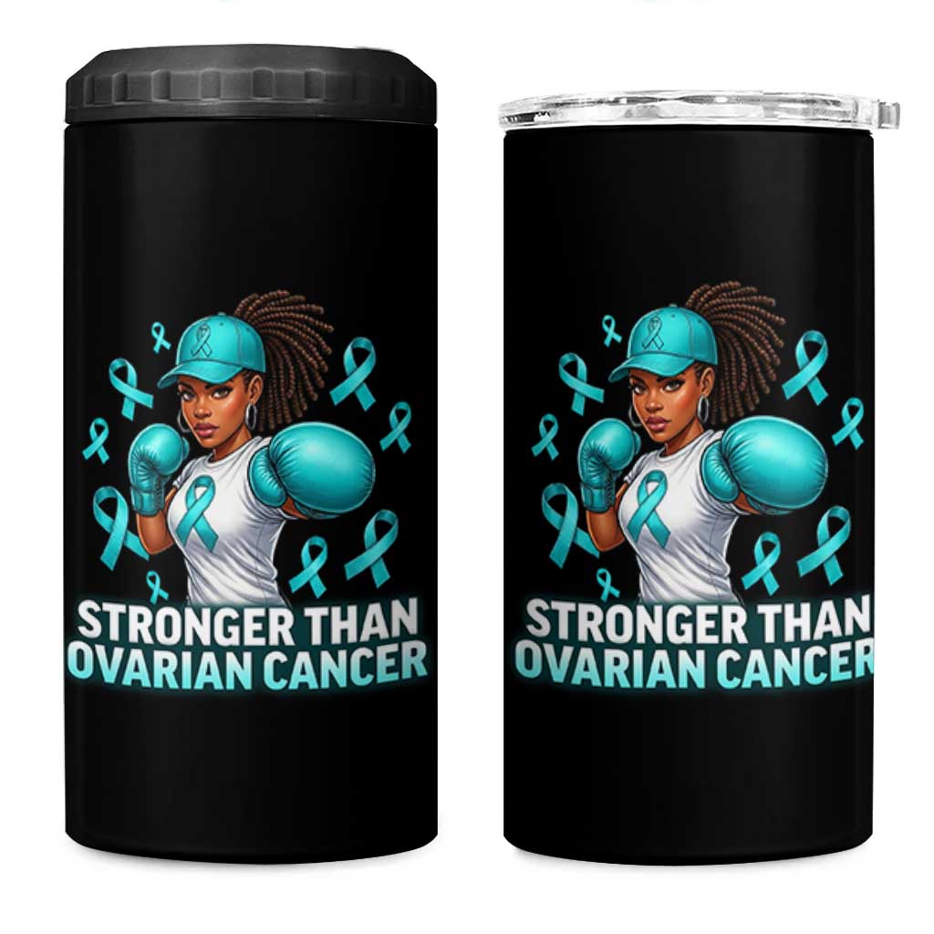 Black Women Fight Ovarian Cancer Awareness 4 in 1 Can Cooler Tumbler African American Teal Ribbon Support