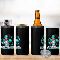 Black Women Fight Ovarian Cancer Awareness 4 in 1 Can Cooler Tumbler African American Teal Ribbon Support