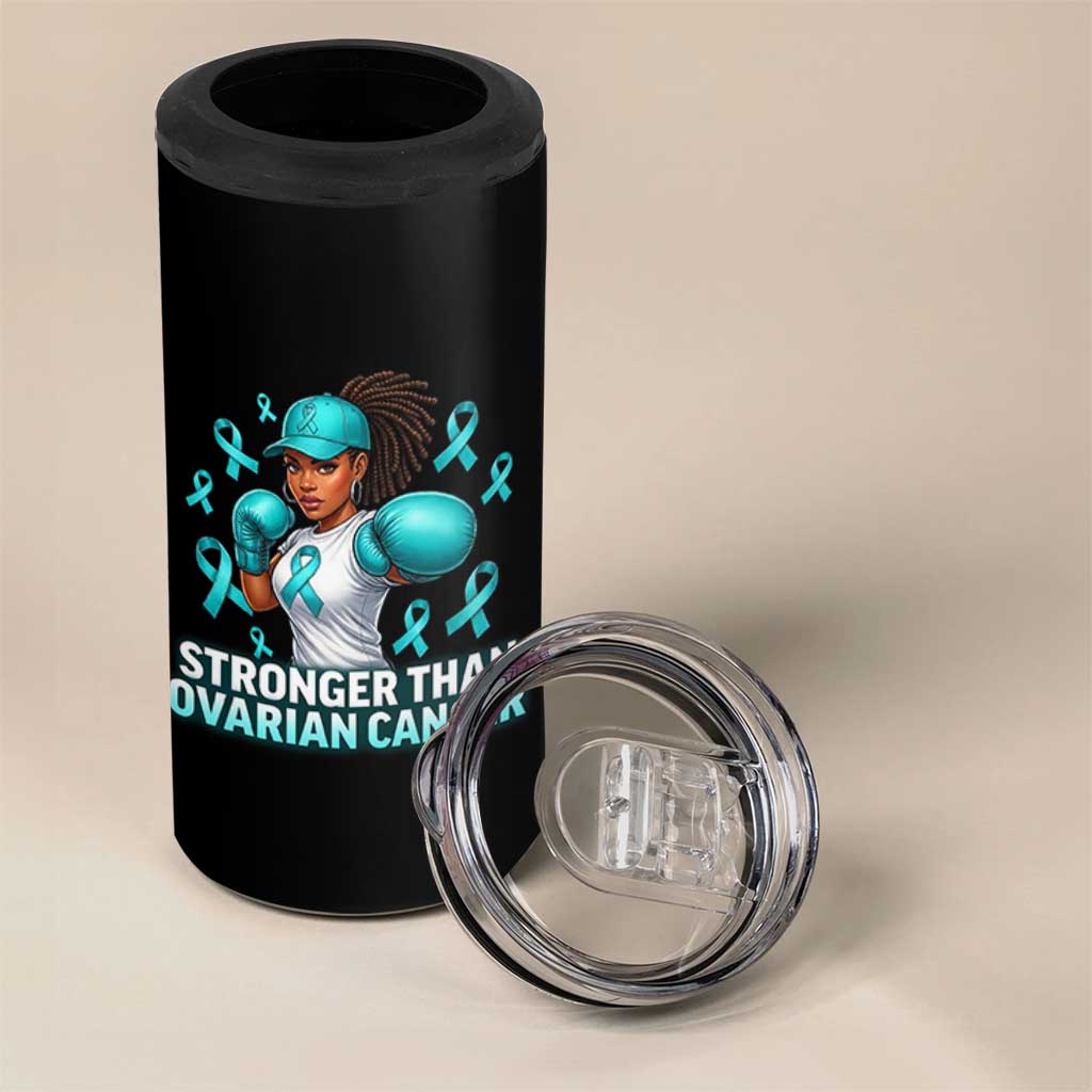 Black Women Fight Ovarian Cancer Awareness 4 in 1 Can Cooler Tumbler African American Teal Ribbon Support