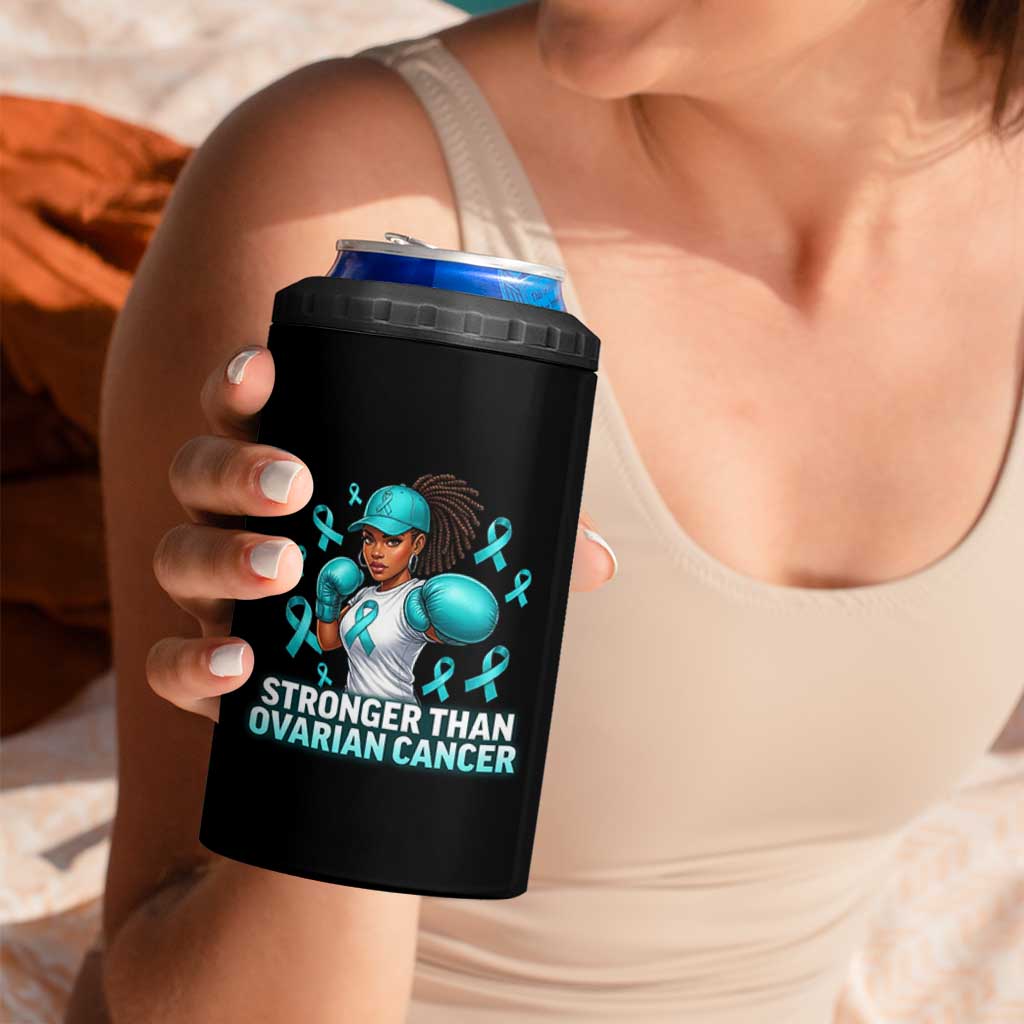 Black Women Fight Ovarian Cancer Awareness 4 in 1 Can Cooler Tumbler African American Teal Ribbon Support