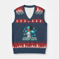 Black Women Fight Ovarian Cancer Awareness V-Neck Knit Sweater Vest African American Teal Ribbon Support