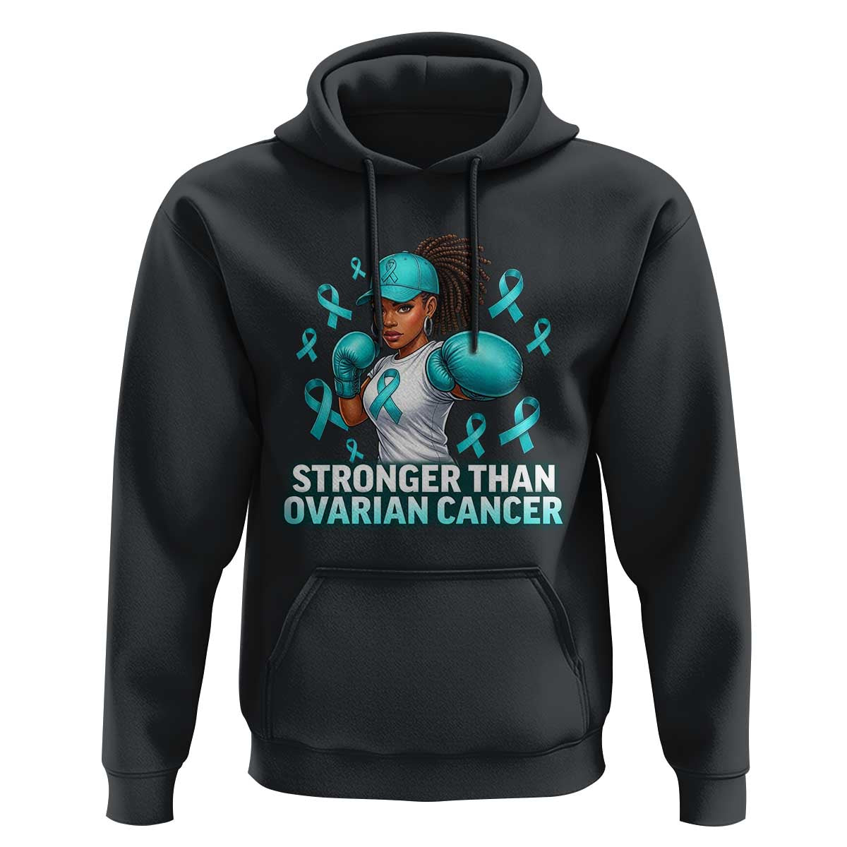 Black Women Fight Ovarian Cancer Awareness Hoodie African American Teal Ribbon Support