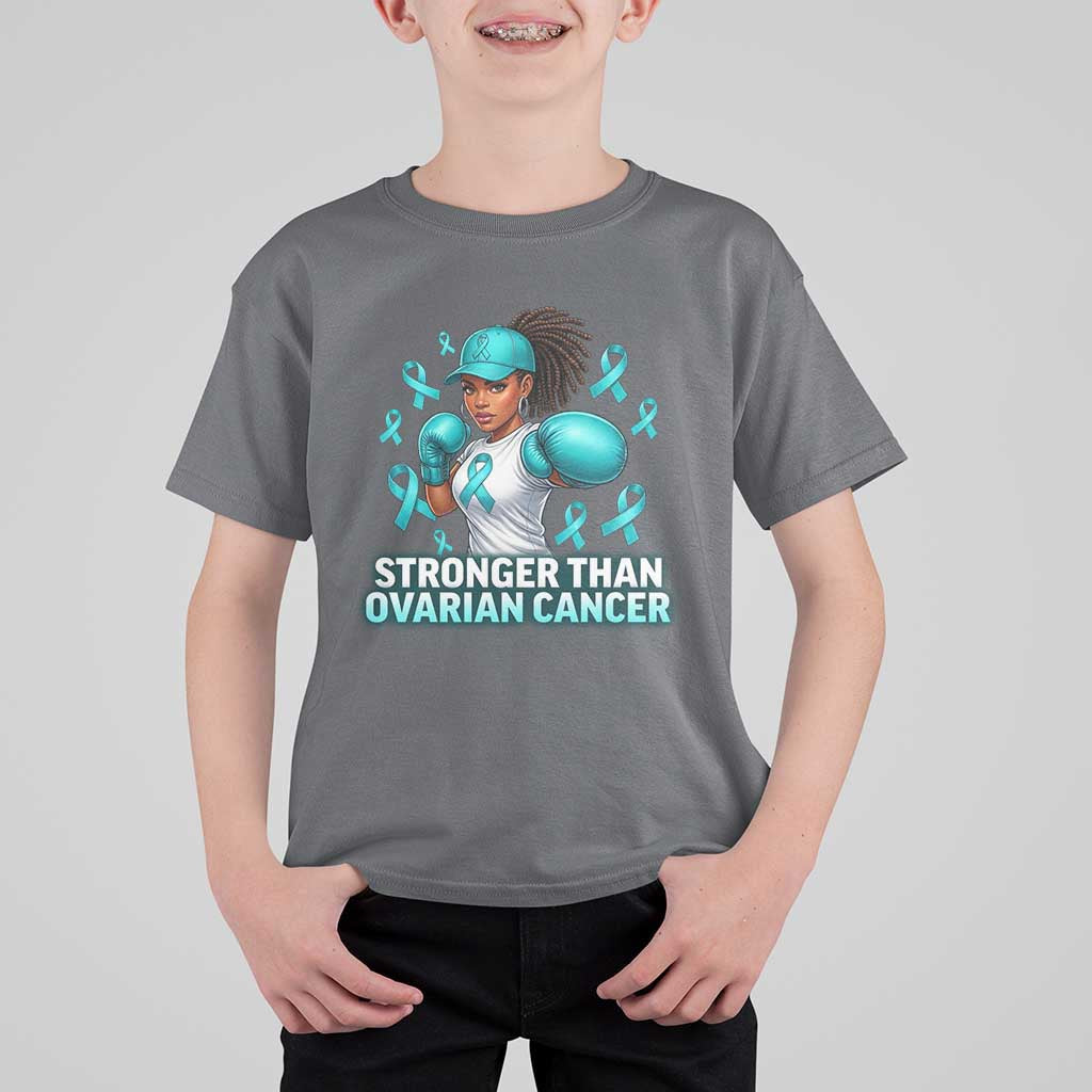Black Women Fight Ovarian Cancer Awareness T Shirt For Kid African American Teal Ribbon Support
