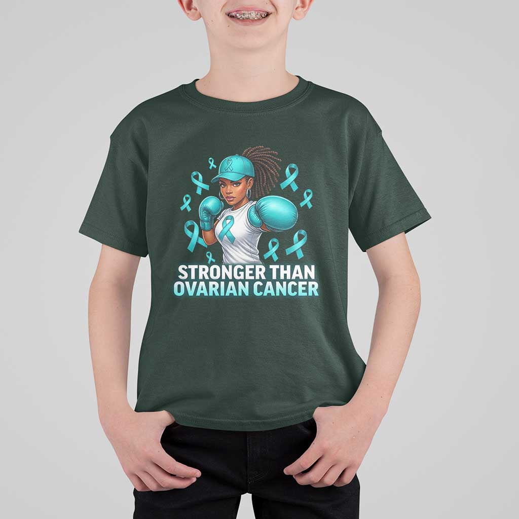 Black Women Fight Ovarian Cancer Awareness T Shirt For Kid African American Teal Ribbon Support