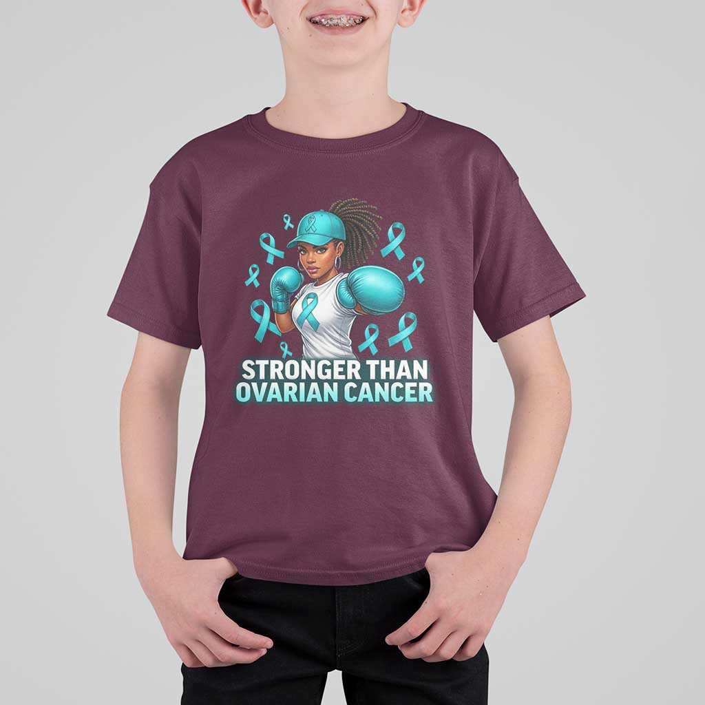 Black Women Fight Ovarian Cancer Awareness T Shirt For Kid African American Teal Ribbon Support