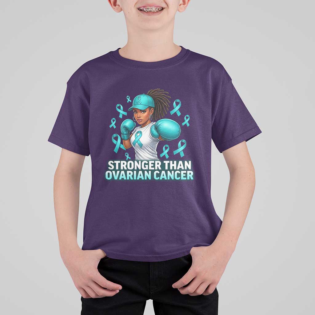 Black Women Fight Ovarian Cancer Awareness T Shirt For Kid African American Teal Ribbon Support