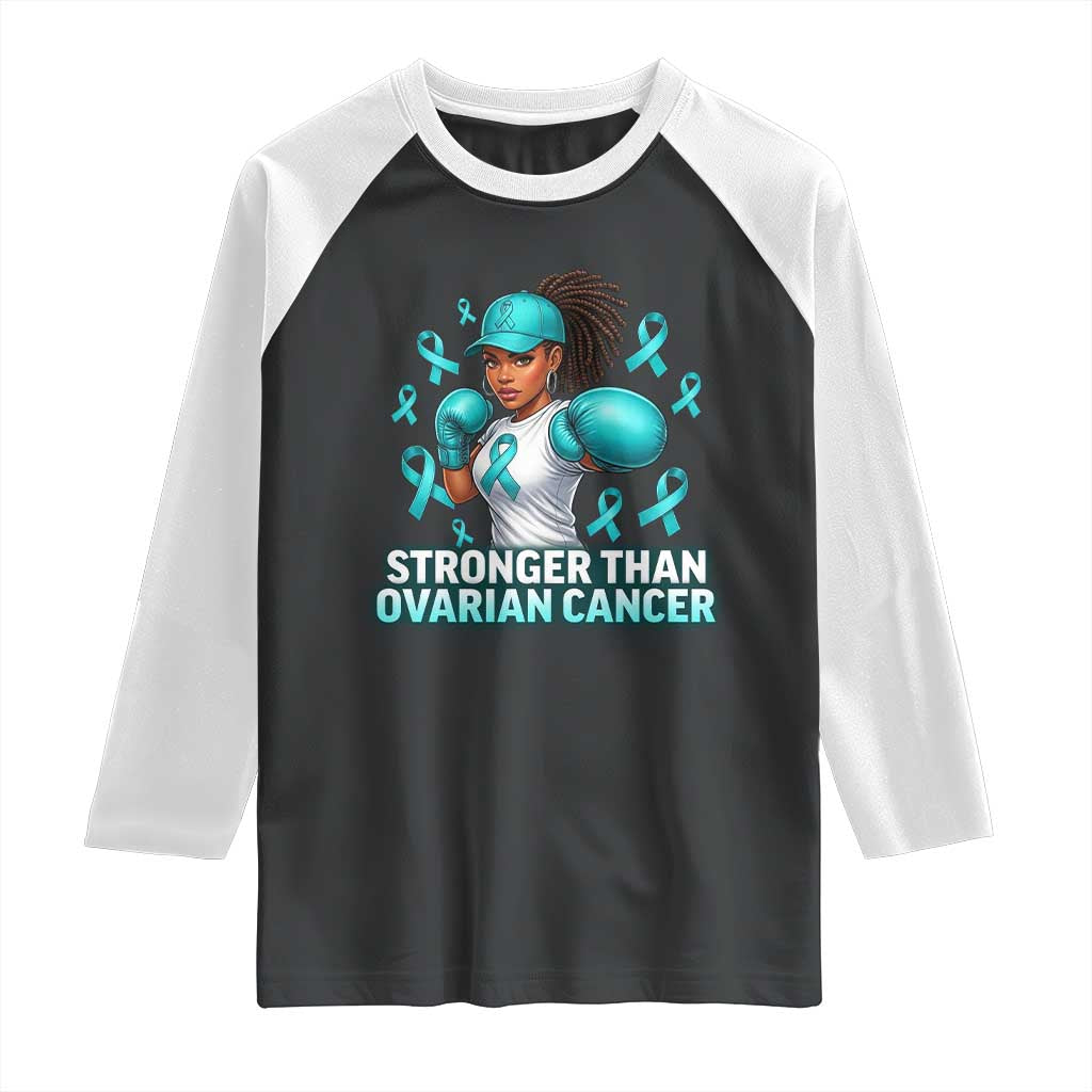 Black Women Fight Ovarian Cancer Awareness Raglan Shirt African American Teal Ribbon Support