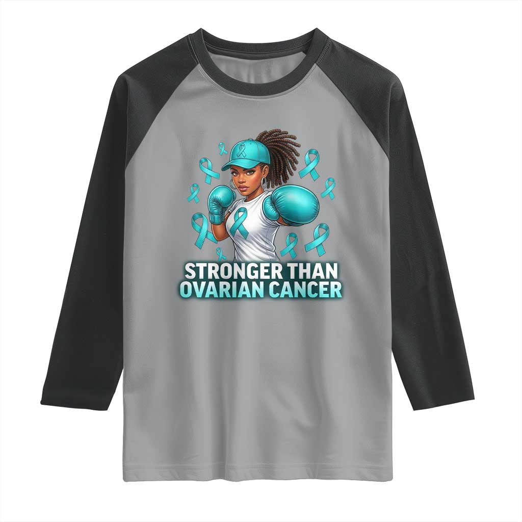 Black Women Fight Ovarian Cancer Awareness Raglan Shirt African American Teal Ribbon Support