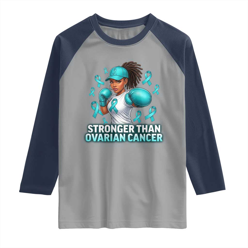 Black Women Fight Ovarian Cancer Awareness Raglan Shirt African American Teal Ribbon Support
