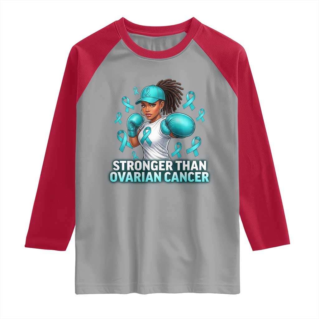 Black Women Fight Ovarian Cancer Awareness Raglan Shirt African American Teal Ribbon Support