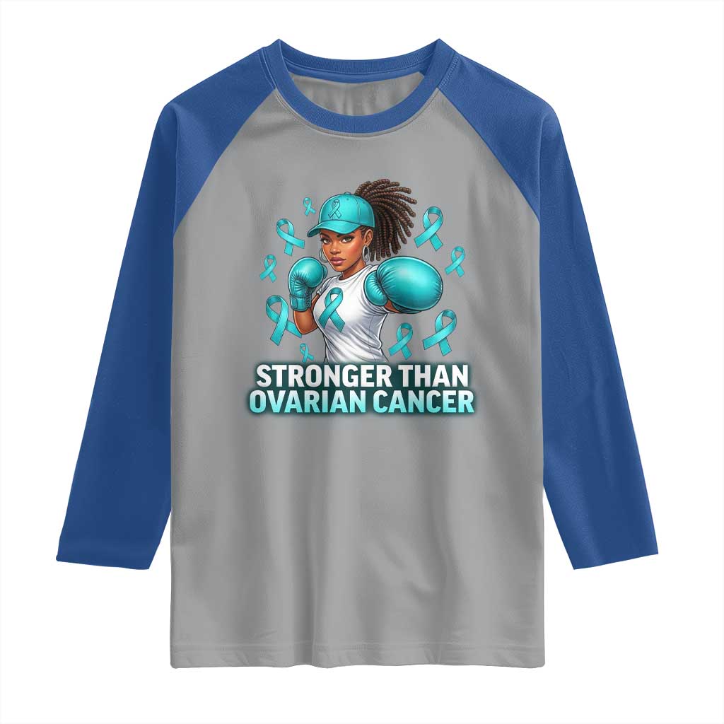 Black Women Fight Ovarian Cancer Awareness Raglan Shirt African American Teal Ribbon Support