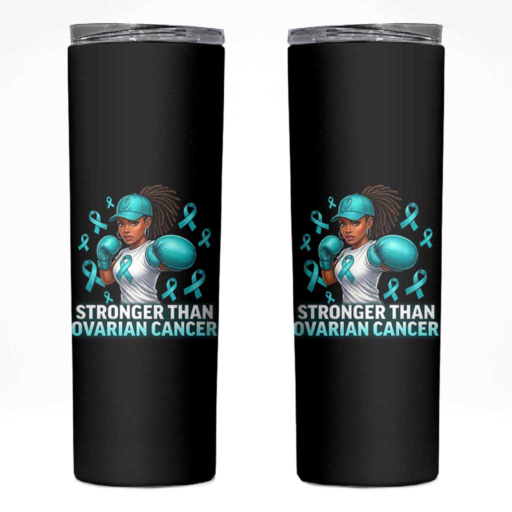 Black Women Fight Ovarian Cancer Awareness Skinny Tumbler African American Teal Ribbon Support