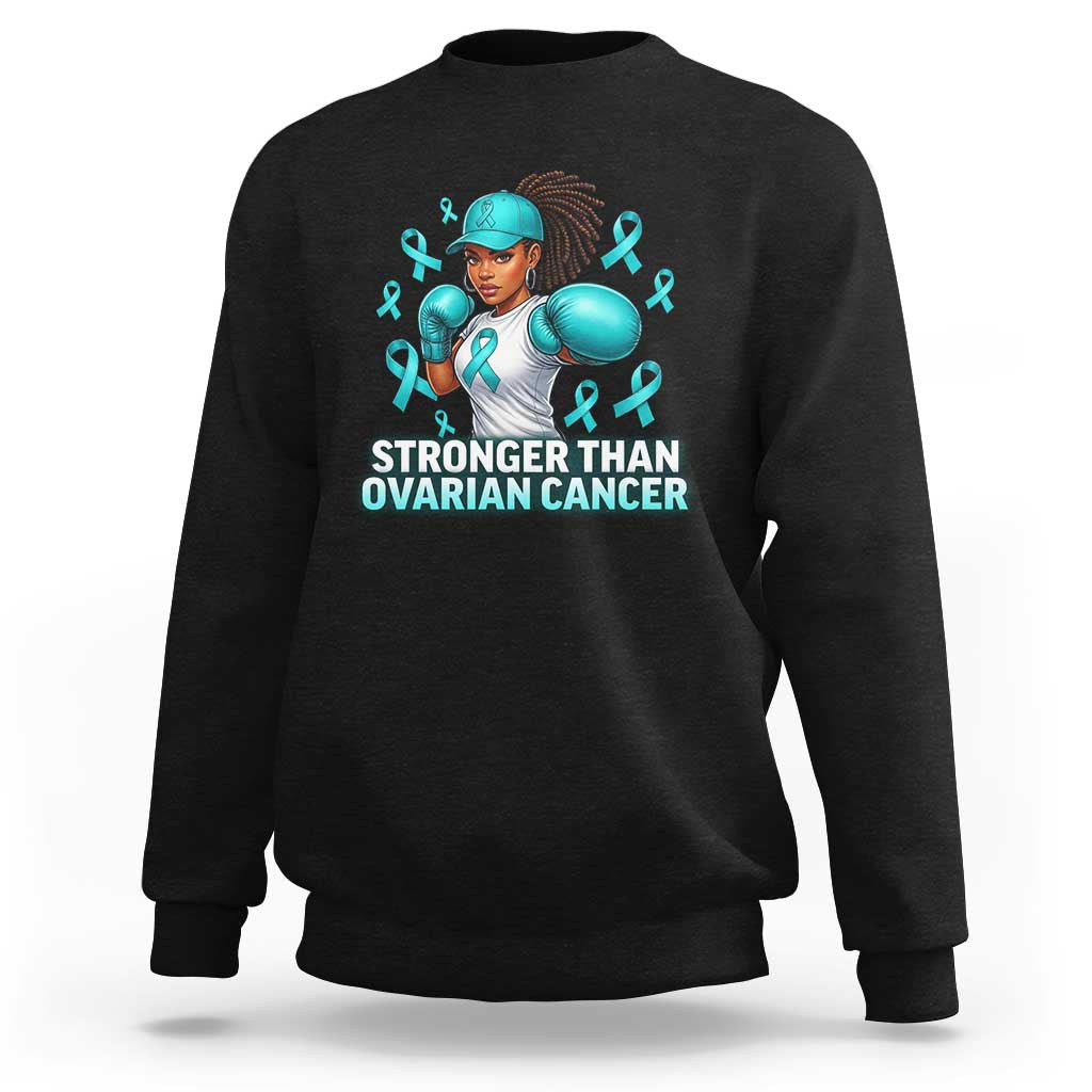 Black Women Fight Ovarian Cancer Awareness Sweatshirt African American Teal Ribbon Support
