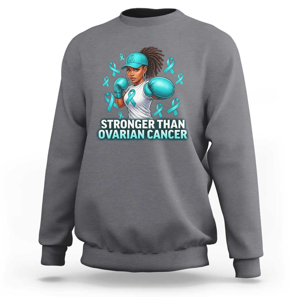 Black Women Fight Ovarian Cancer Awareness Sweatshirt African American Teal Ribbon Support