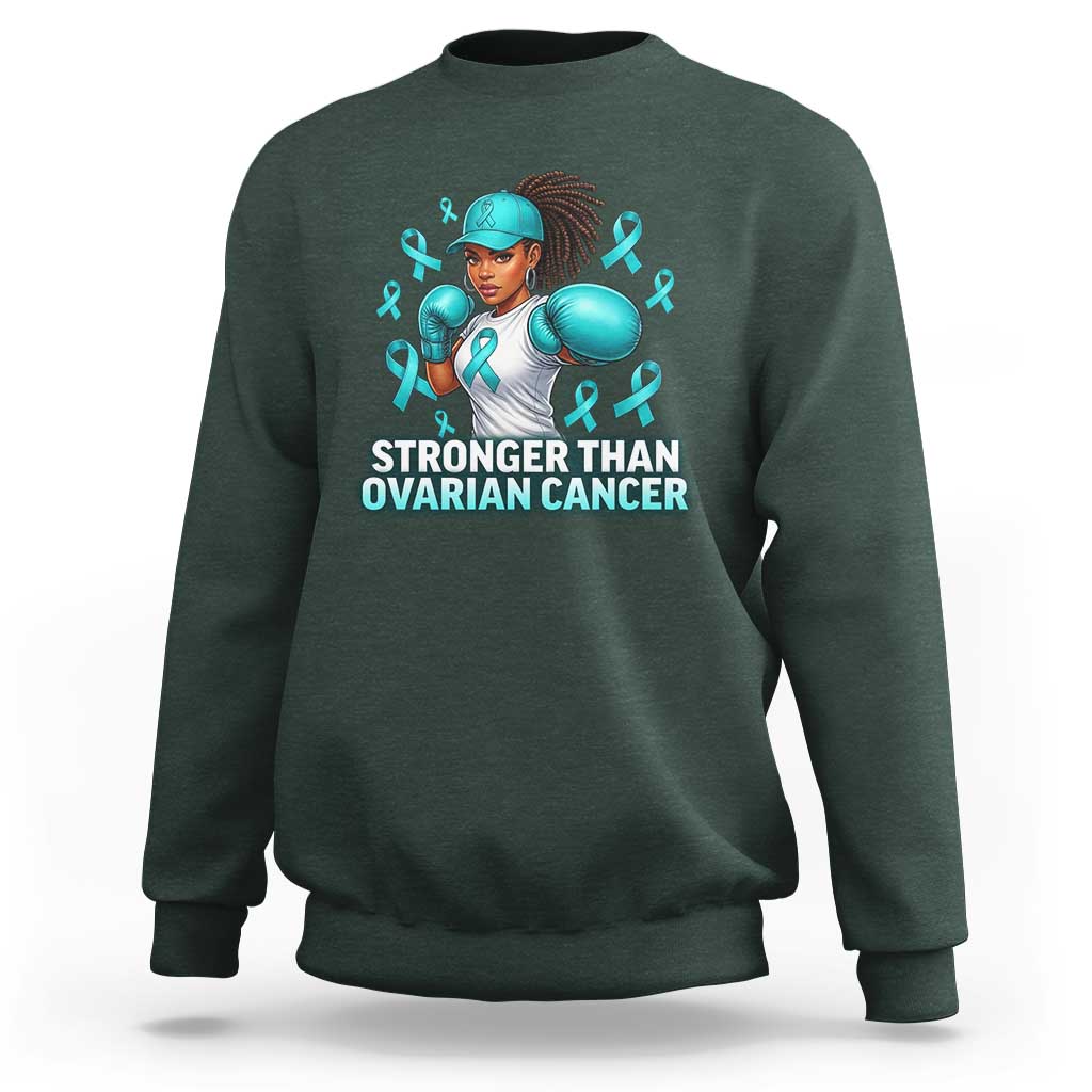 Black Women Fight Ovarian Cancer Awareness Sweatshirt African American Teal Ribbon Support