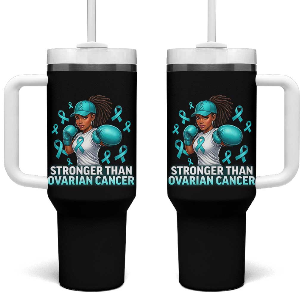 Black Women Fight Ovarian Cancer Awareness Tumbler With Handle African American Teal Ribbon Support