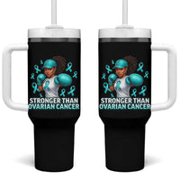 Black Women Fight Ovarian Cancer Awareness Tumbler With Handle African American Teal Ribbon Support