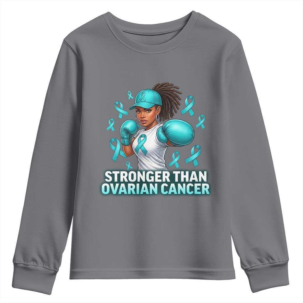 Black Women Fight Ovarian Cancer Awareness Youth Sweatshirt African American Teal Ribbon Support