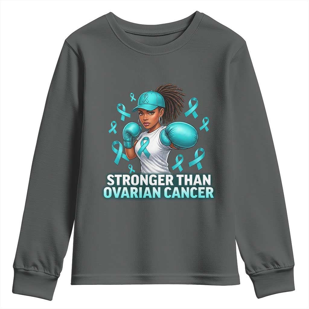 Black Women Fight Ovarian Cancer Awareness Youth Sweatshirt African American Teal Ribbon Support