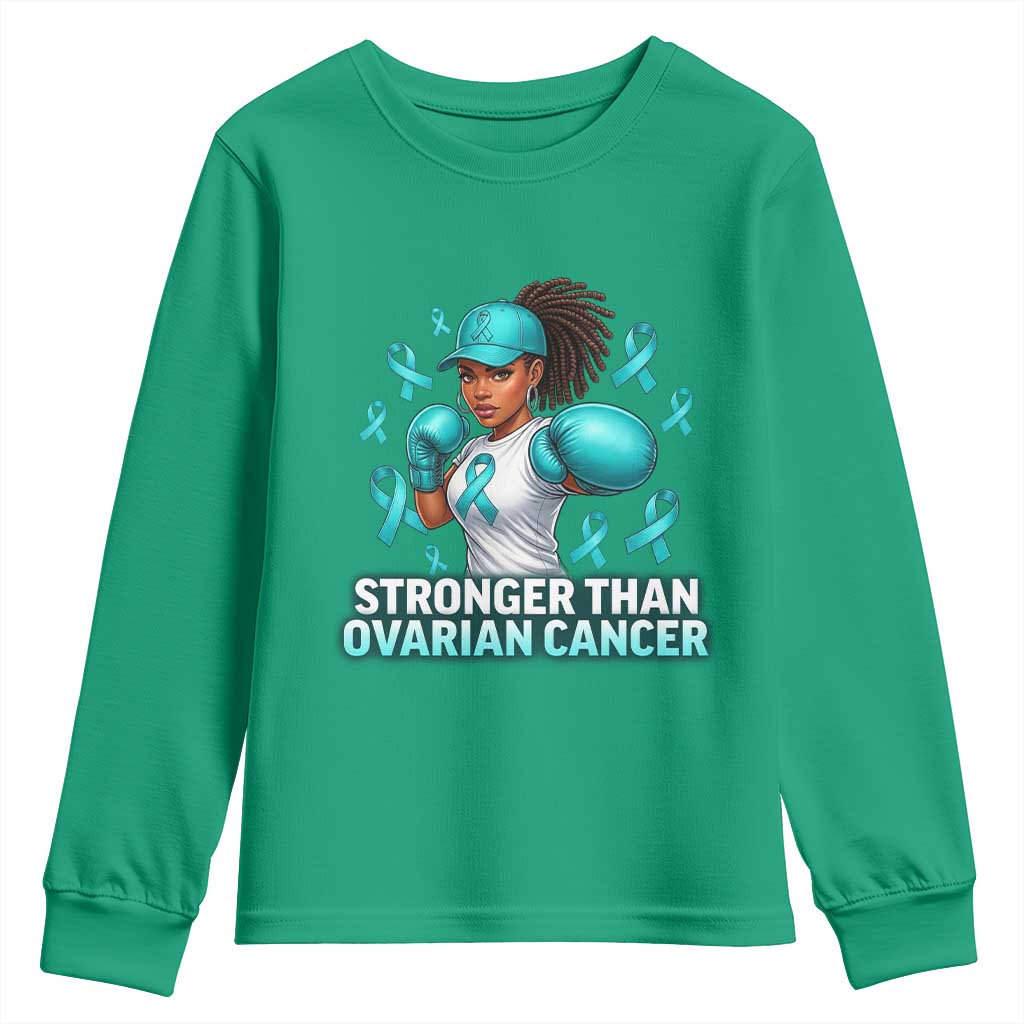 Black Women Fight Ovarian Cancer Awareness Youth Sweatshirt African American Teal Ribbon Support