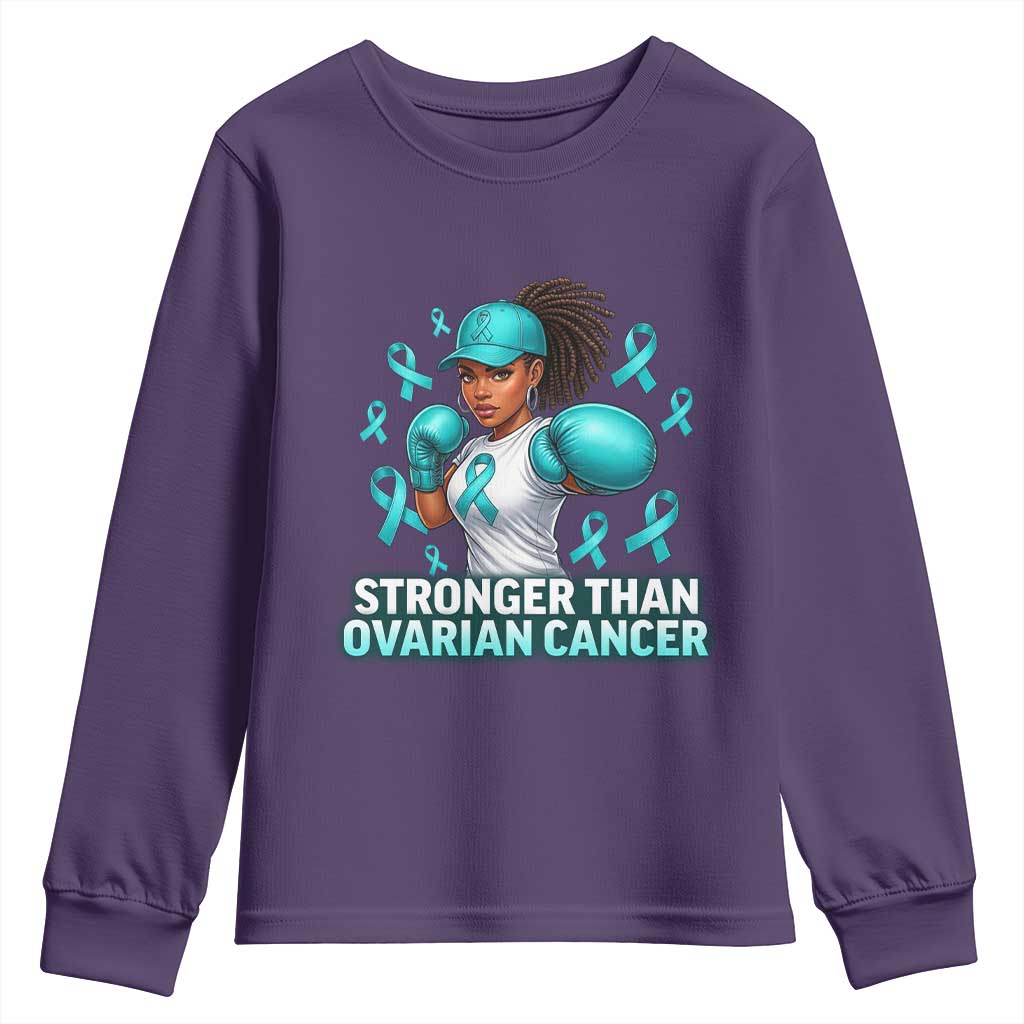 Black Women Fight Ovarian Cancer Awareness Youth Sweatshirt African American Teal Ribbon Support