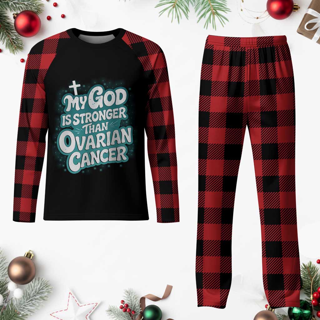 My God is Stronger Than Ovarian Cancer Plaid Pajama Set