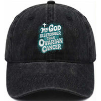 My God is Stronger Than Ovarian Cancer Washed Cotton Baseball Cap