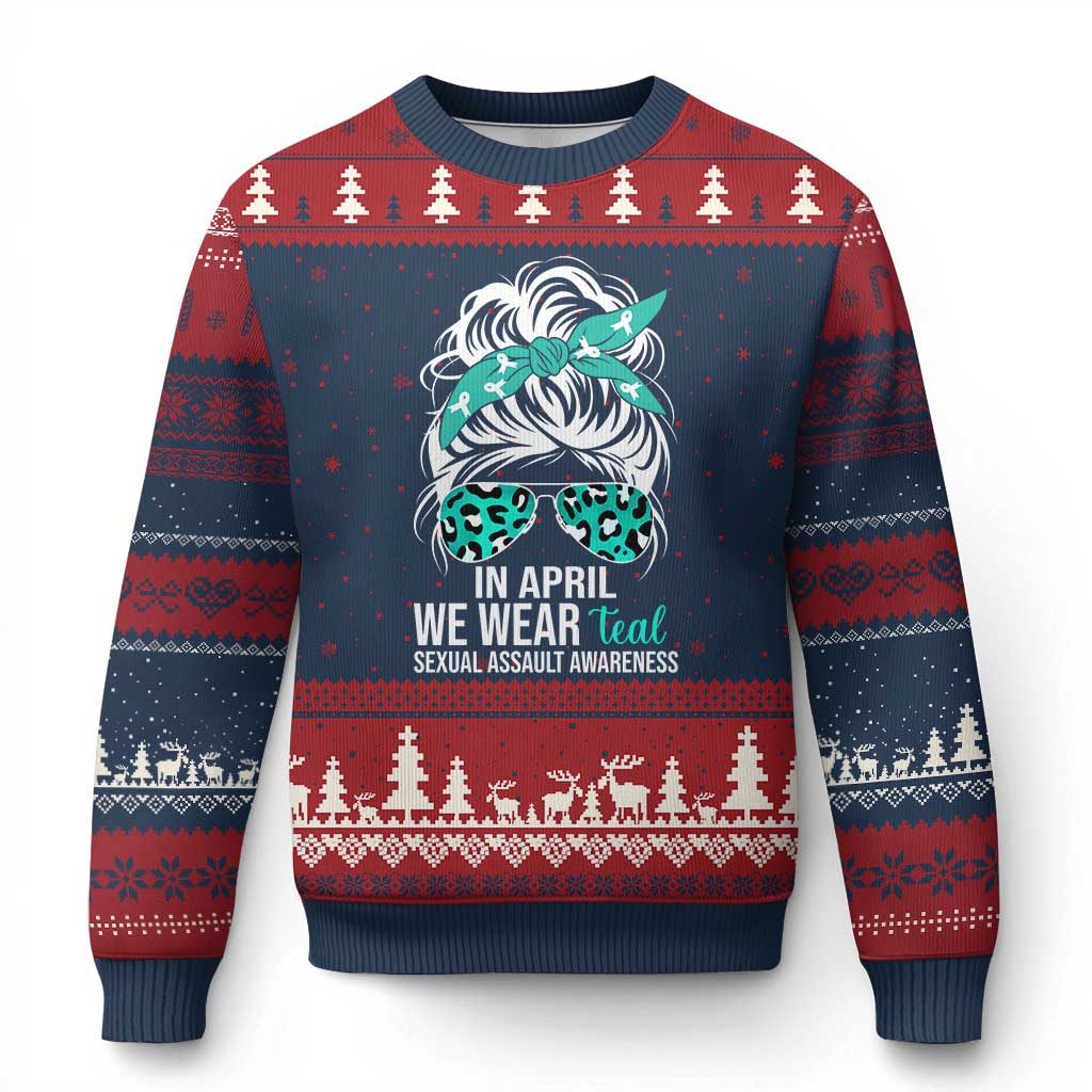 Sexual Assault Awareness Ugly Christmas Sweater In April We Wear Teal Women