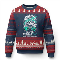 Sexual Assault Awareness Ugly Christmas Sweater In April We Wear Teal Women
