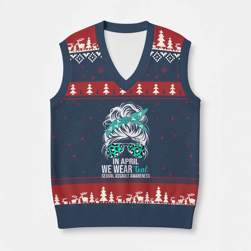 Sexual Assault Awareness V-Neck Knit Sweater Vest In April We Wear Teal Women