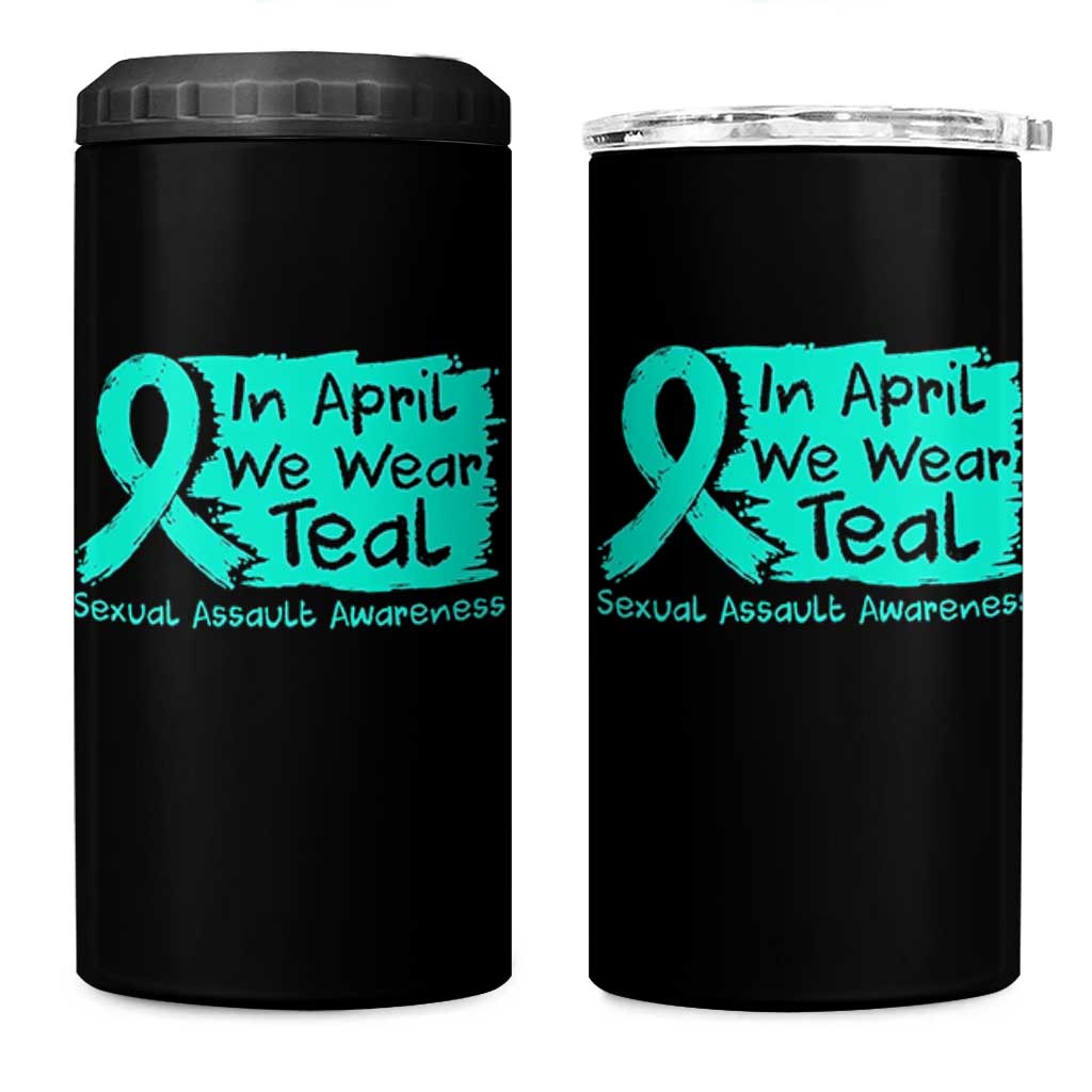 Sexual Assault Awareness 4 in 1 Can Cooler Tumbler In April We Wear Teal
