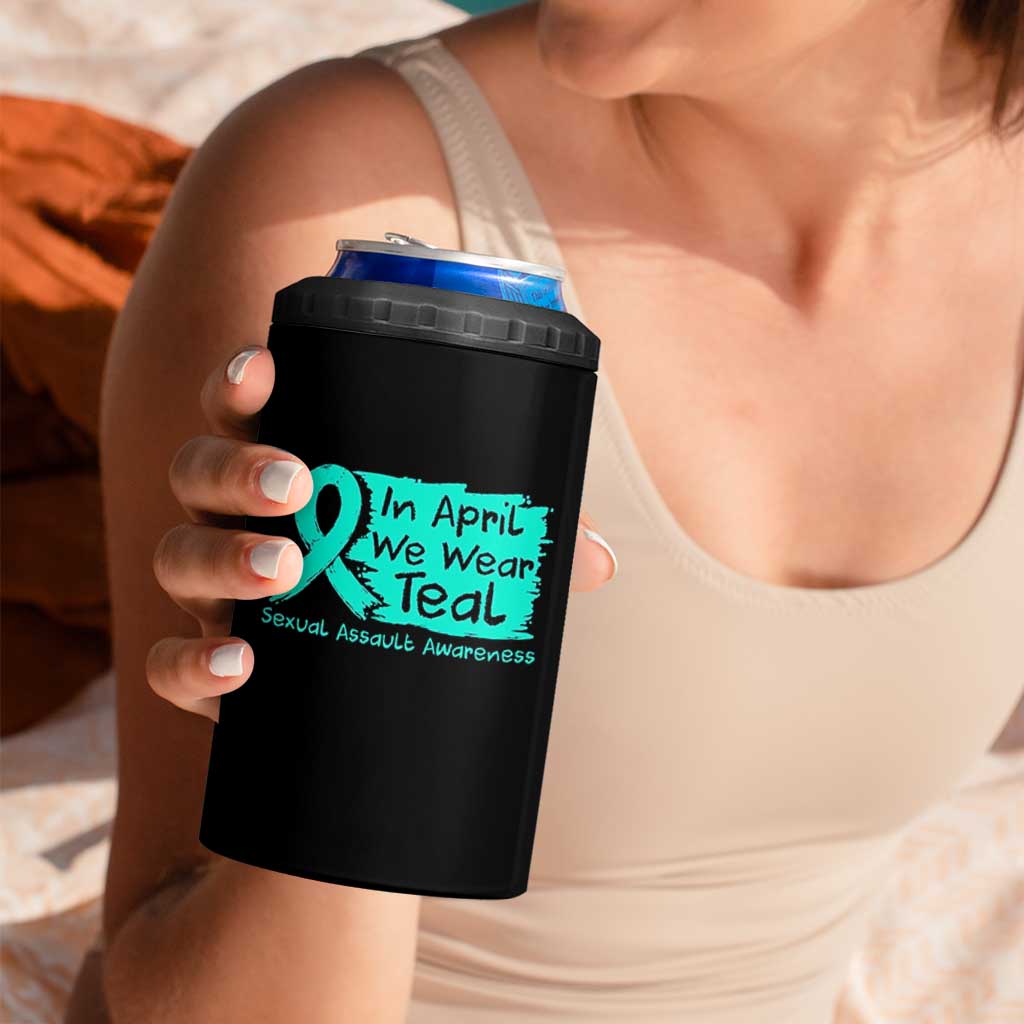 Sexual Assault Awareness 4 in 1 Can Cooler Tumbler In April We Wear Teal