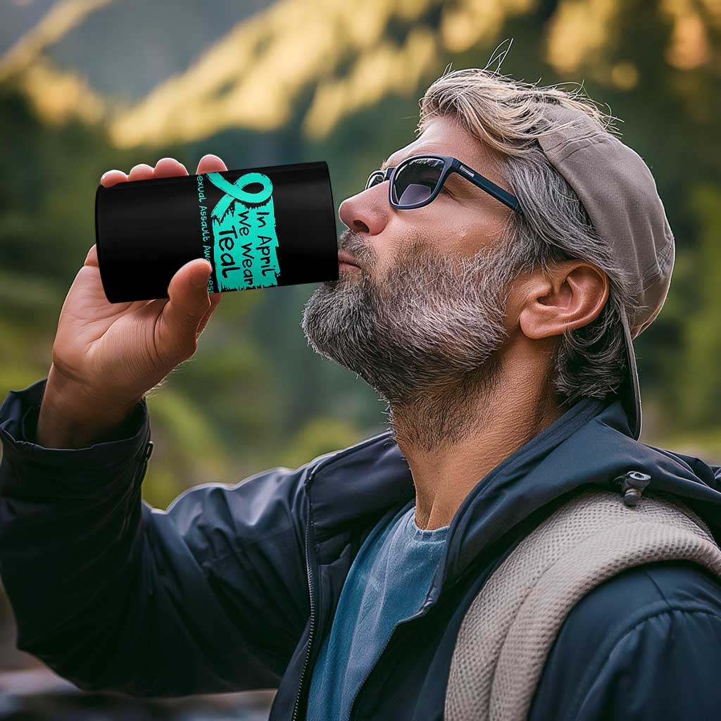 Sexual Assault Awareness 4 in 1 Can Cooler Tumbler In April We Wear Teal