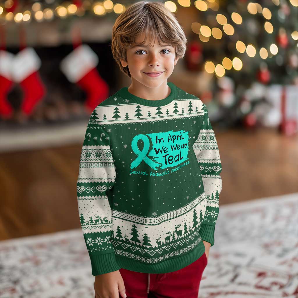 Sexual Assault Awareness Ugly Christmas Sweater In April We Wear Teal