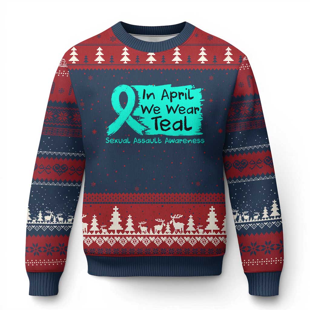 Sexual Assault Awareness Ugly Christmas Sweater In April We Wear Teal
