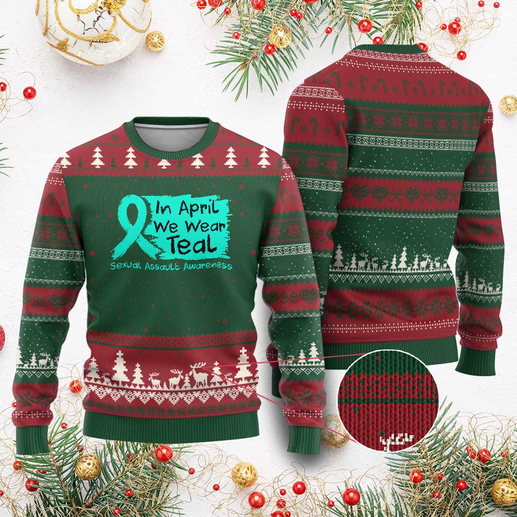 Sexual Assault Awareness Ugly Christmas Sweater In April We Wear Teal