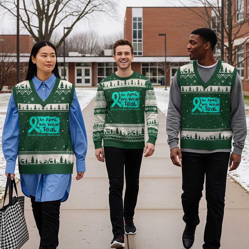 Sexual Assault Awareness V-Neck Knit Sweater Vest In April We Wear Teal