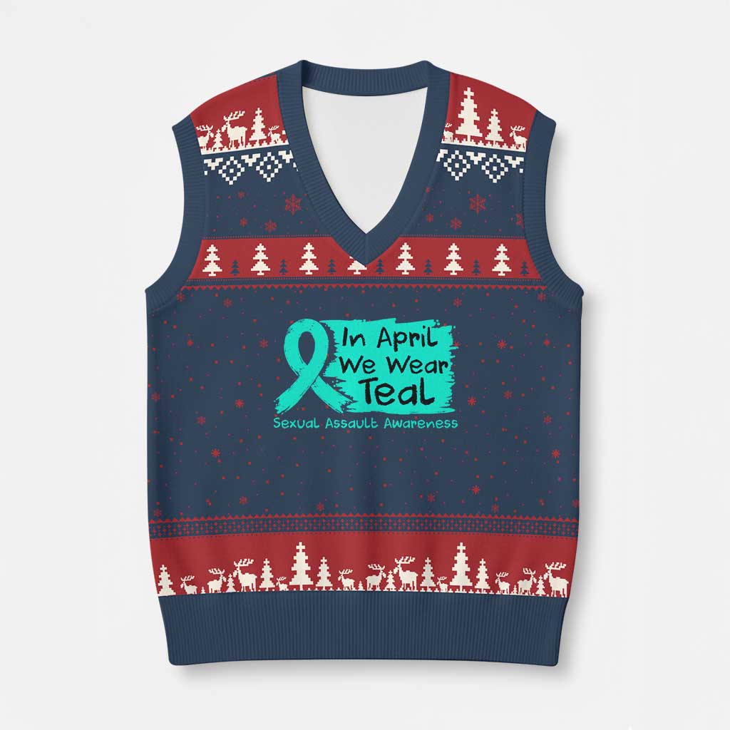 Sexual Assault Awareness V-Neck Knit Sweater Vest In April We Wear Teal
