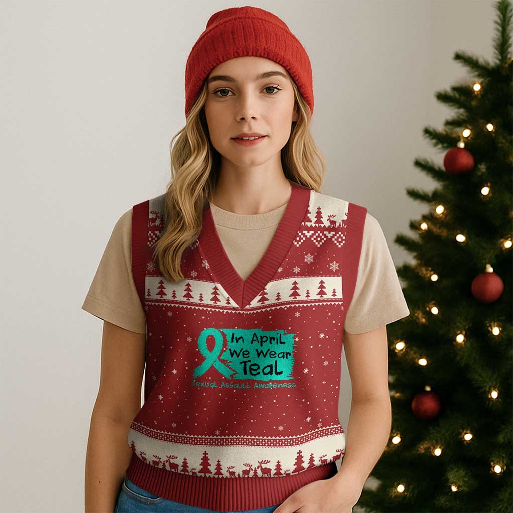 Sexual Assault Awareness V-Neck Knit Sweater Vest In April We Wear Teal